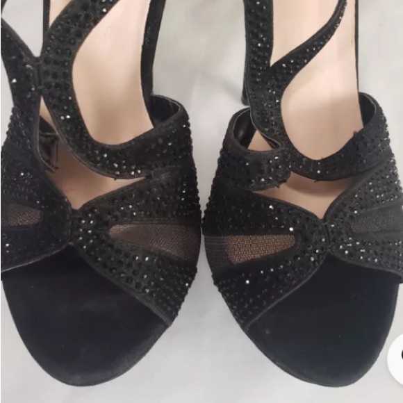 De Blossom Collection Women's Suede Black 5" Stiletto Rhinestone Shoes Size 6.5 - Picture 4 of 5